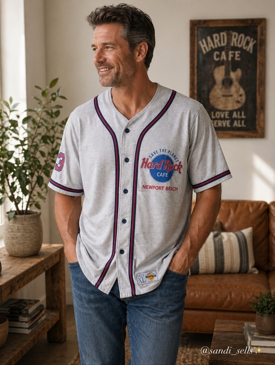 Hard Rock Cafe Other - Mens Jersey Hard Rock Cafe Gray Jersey with Navy & Red Trim